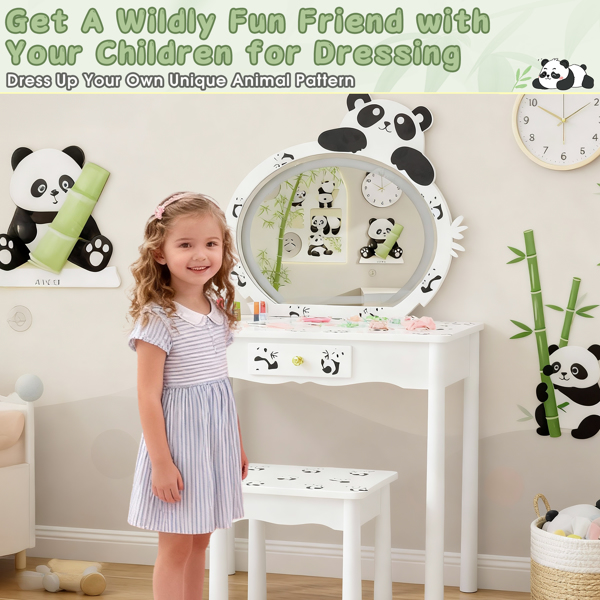 Black And White Panda MDF Painted Finish, Solid Wood Legs, 1-drawer Children's... 14