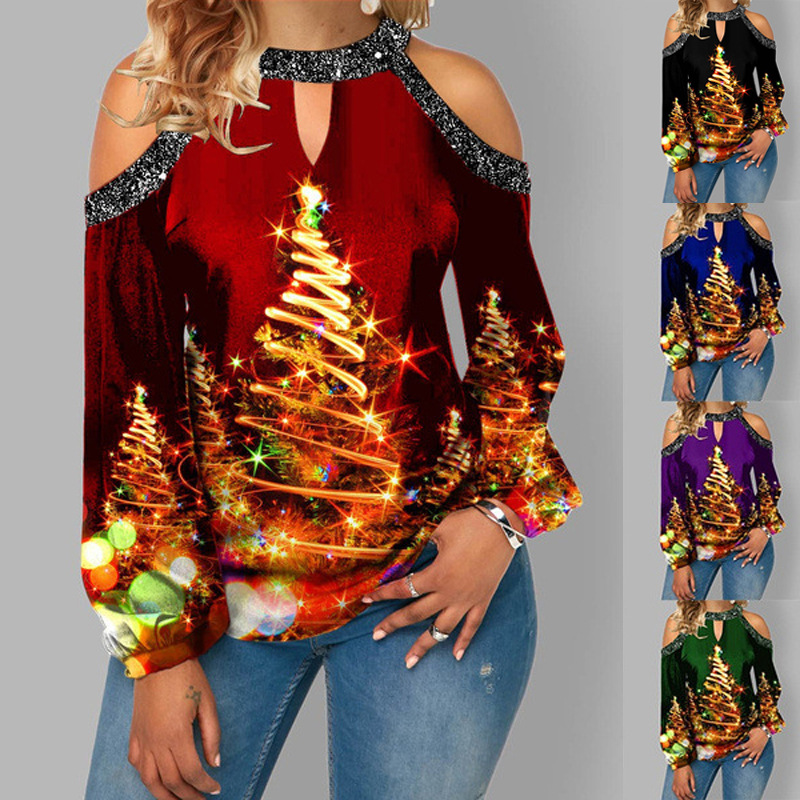 Title 4, Hanging Neck Button Long Sleeve Hollow Christma...