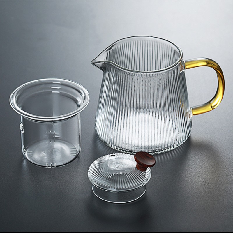 Striped Glass Teapot Thickened Heat Resistant Vertical Filter