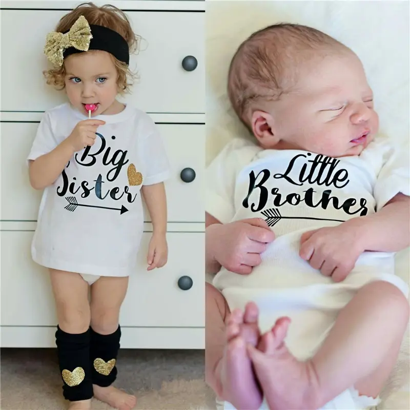Baby Romper Sisters and Brothers Printed Short Sleeve