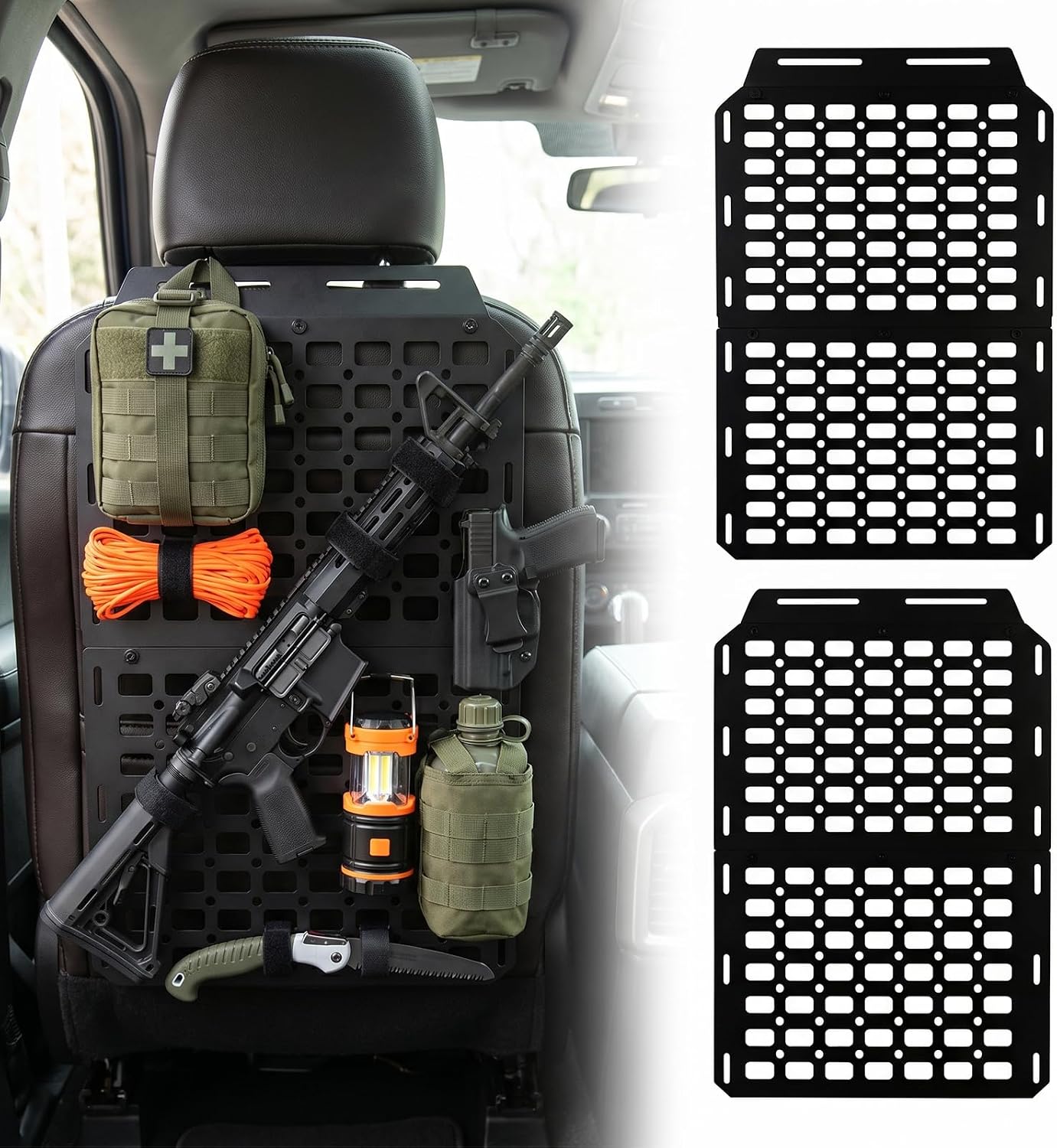 2pcs Tactical Seat Back Molle Panel For 2015-2026 Ford F150, Rigid Organizer Storage Panel With 10 Hook & Loop Straps