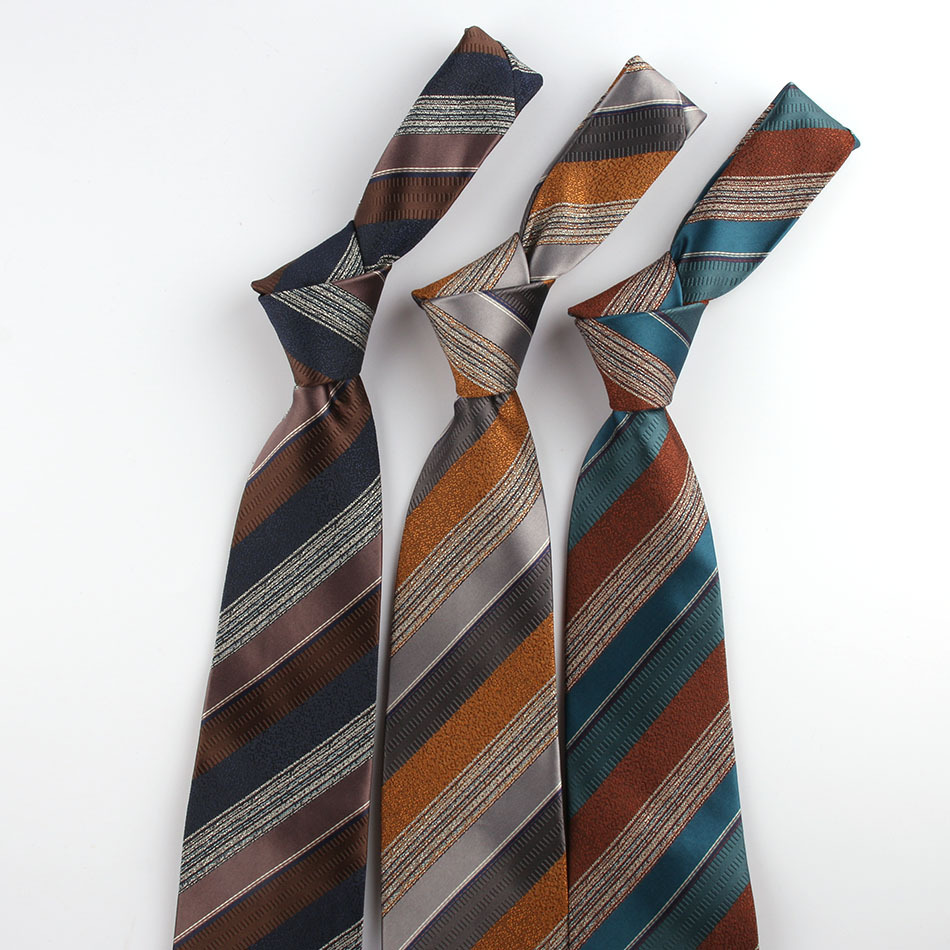 Business Clothing Tie Factory Wholesale Men’s Trendy Striped Jacquard Polyester Silk Tie Work Workplace Amazon