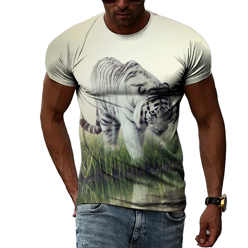 Title 14, European and American Tiger Print Short-sleeved...