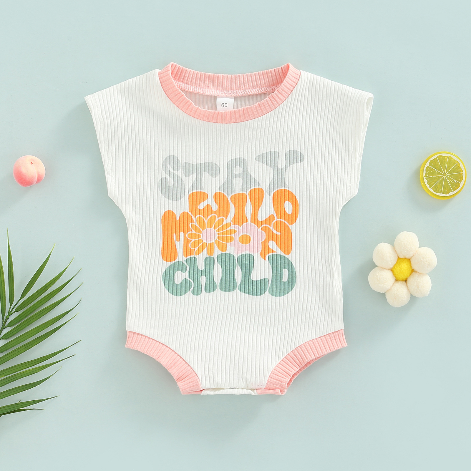 Children's Threaded Cotton Letter Raglan Triangle Romper