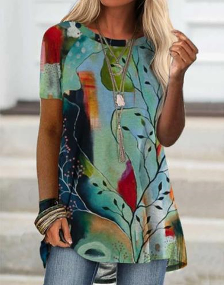 Round Neck Casual Butterfly Print Short-Sleeved T-Shirt Women