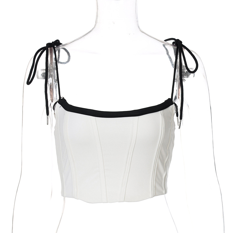 Women's Stitching Color Slim-fit Suspenders And Chest Wrap Vest Women