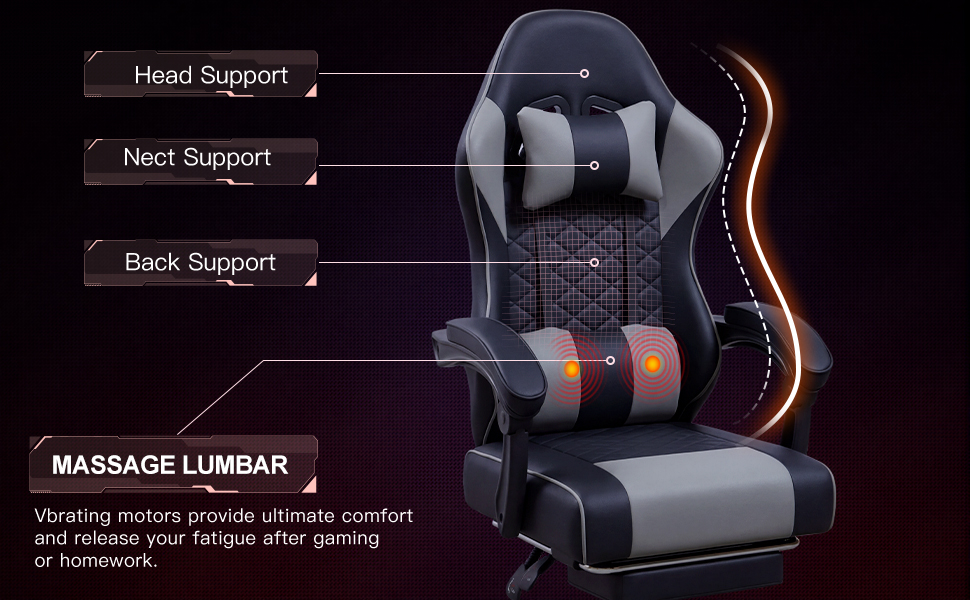Racing Style Gaming Chair With Footrest,PU Leather,Massage Lumbar — image 10