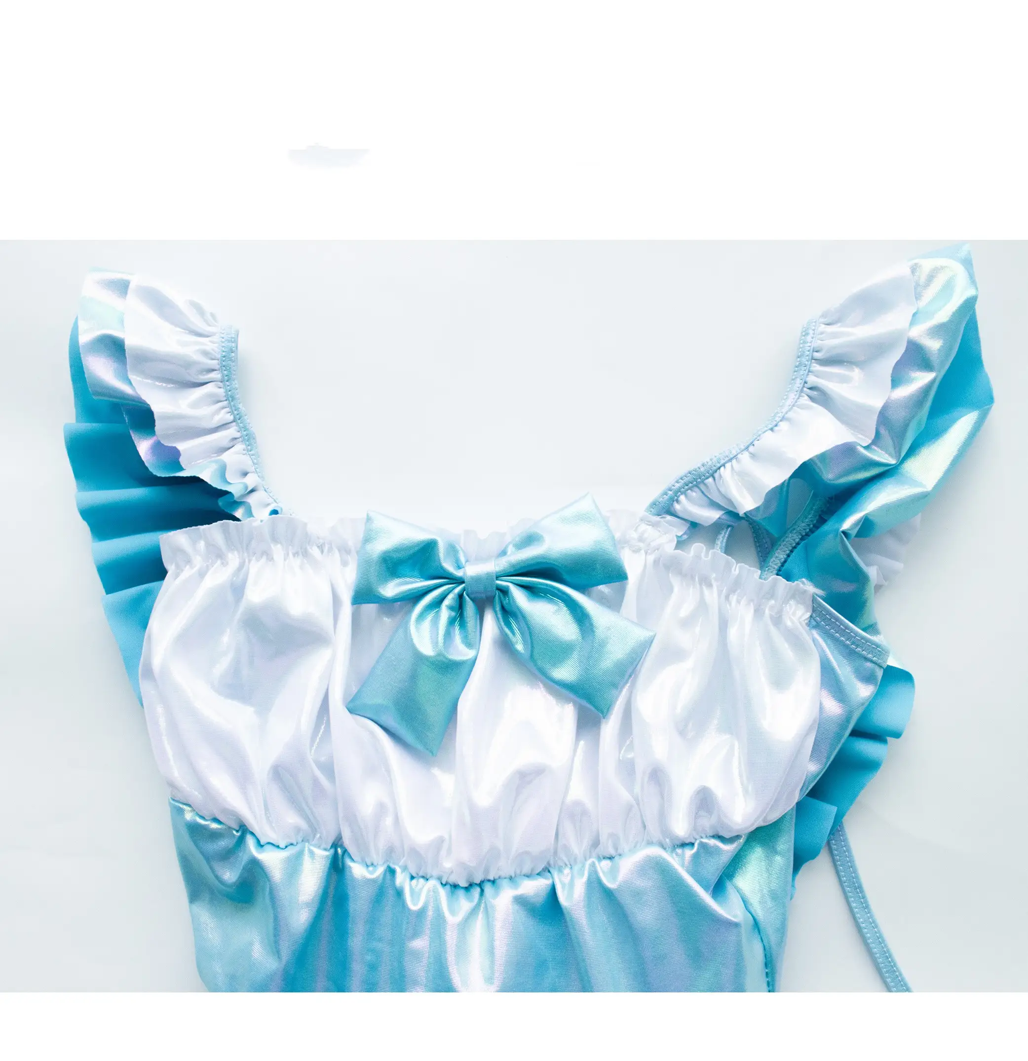 Laser Iridescent Backless One-Piece Swimsuit with Ruffle Trim