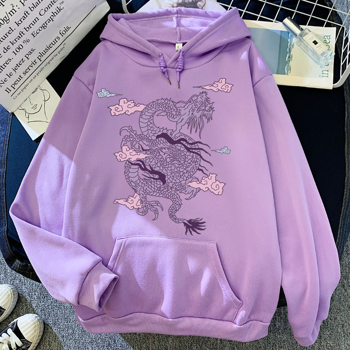 Title 12, Purple Dragon Cloud Printed Hooded Hoodie