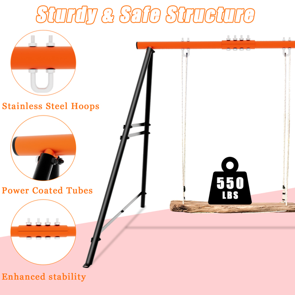 Swing Sets For B Ackyard, Swingset Outdoor For Kids, Toddler Porch Swing, Metal A-Frame Swing Stand For Indoor, A Dult B Ackyard Swing Frame, Easy To Assemble, Orange  Without Swing — foto 3