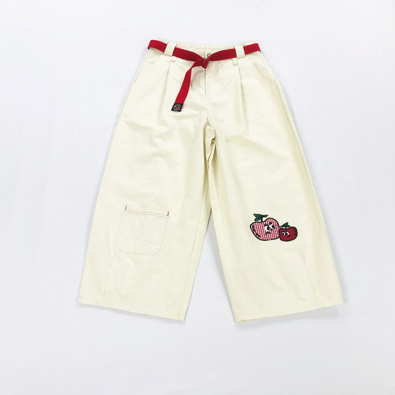 Title 3, Fruit Embroidered Beige Bloomers Cropped Trousers