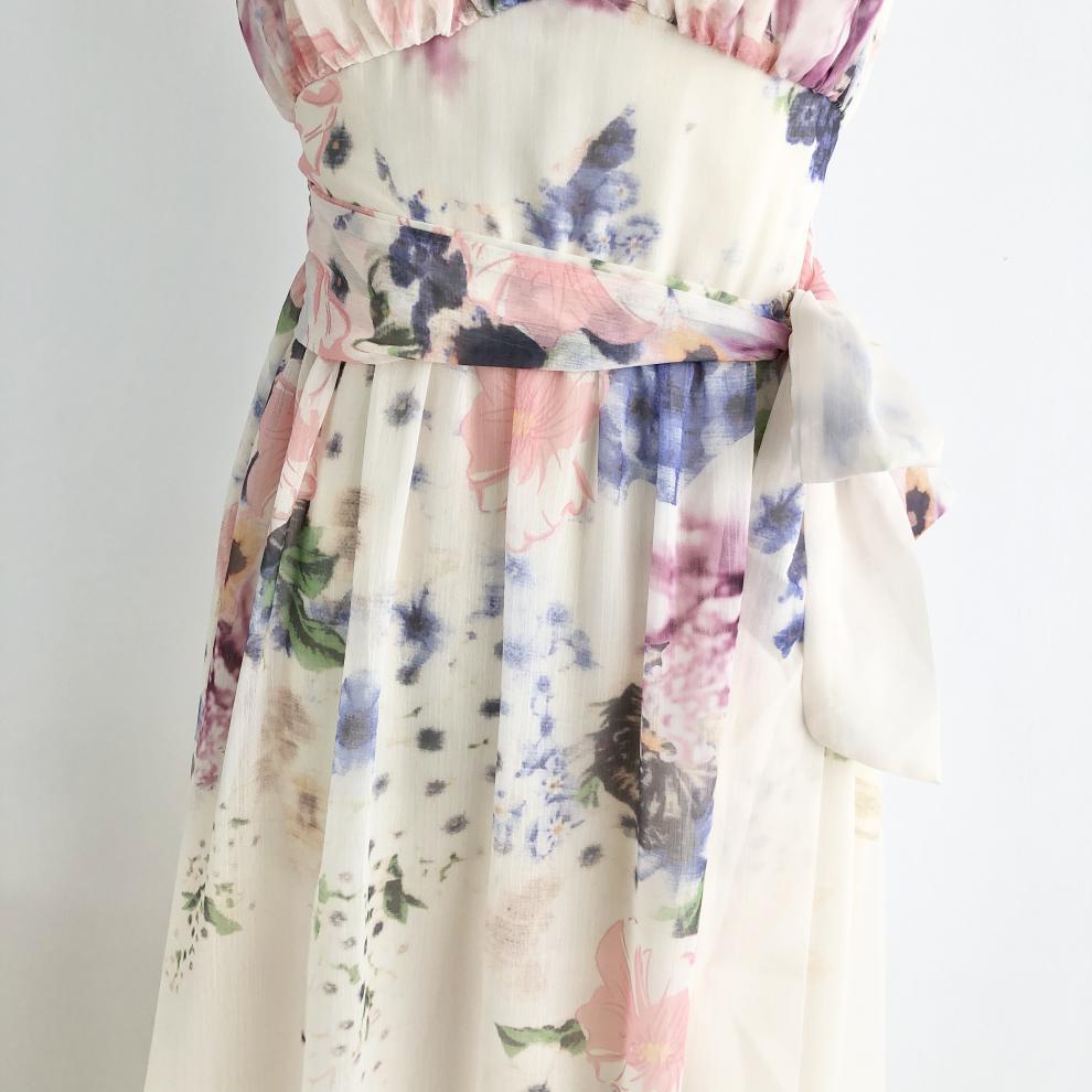 French Strap Dress Seaside Snow Square Floral