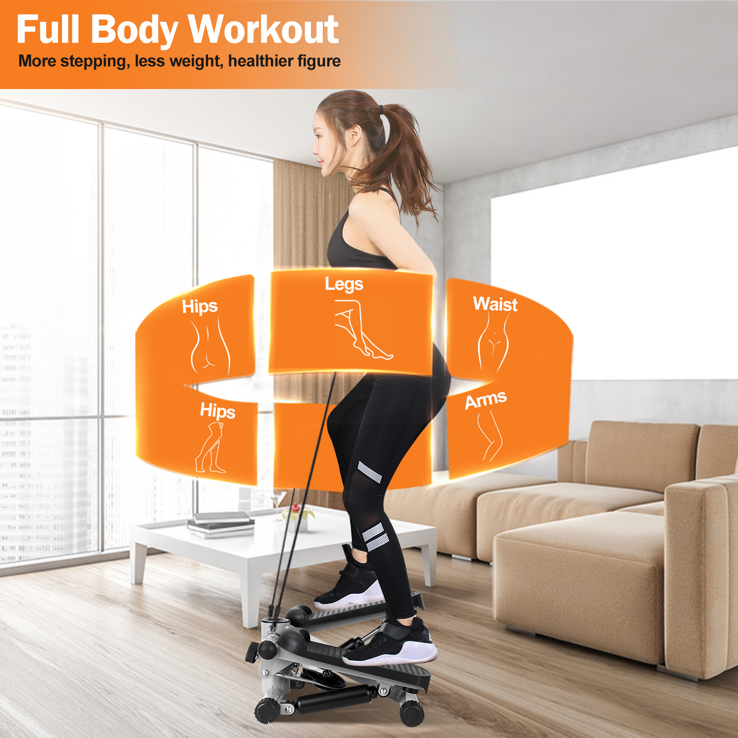 Stepper For Exercise Mini Fitness Stepper With 2 Resistance Bands LCD Monitor Max 330.7LBS Load Stair Stepper Quiet Stepper — foto 4