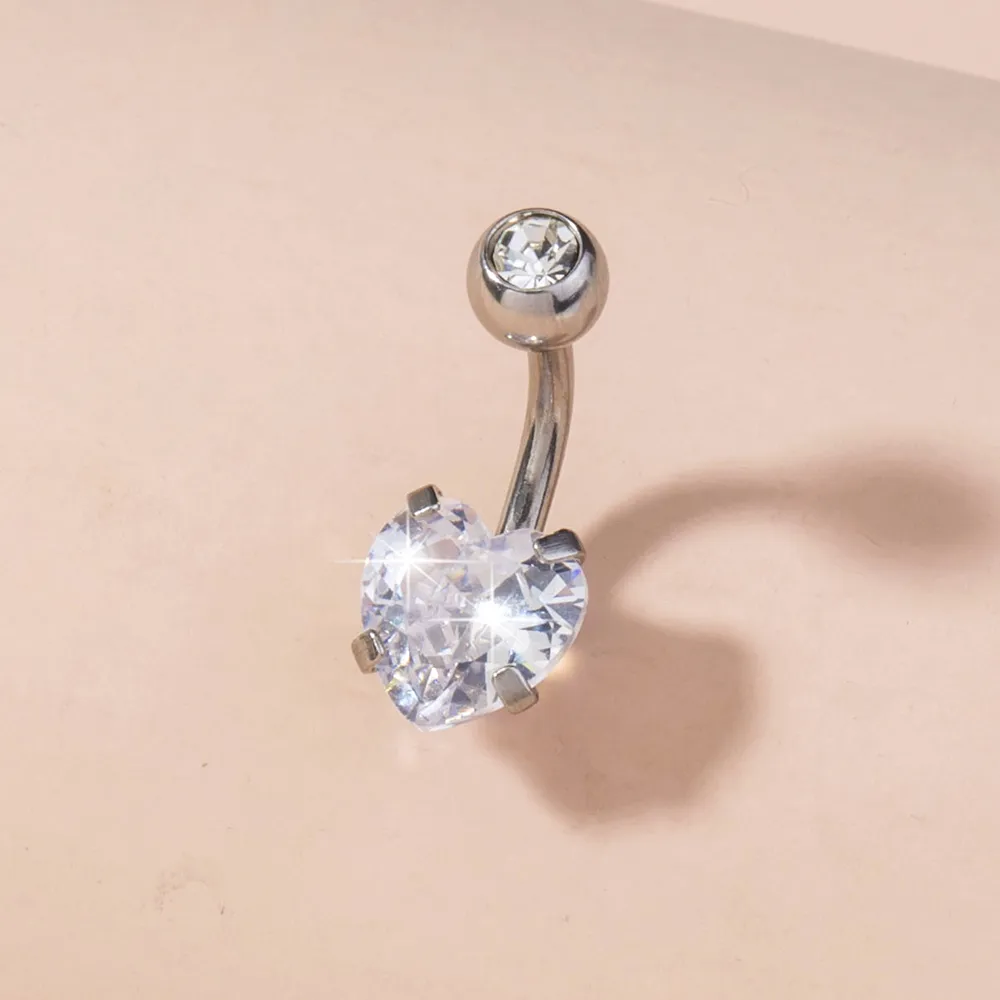 Stainless Steel Heart-shaped Zircon Navel Pin Human Body Piercing