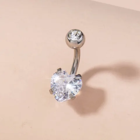Stainless Steel Heart-shaped Zircon Navel Pin Human Body Piercing