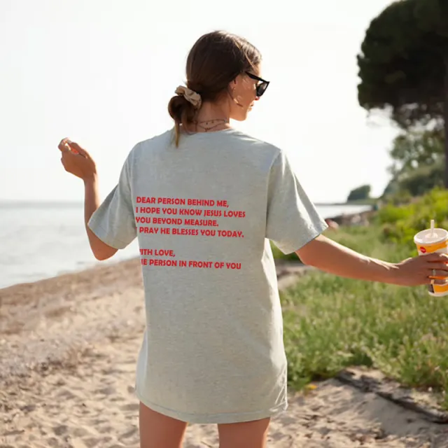 Women's Top Round Neck Slogan Printed Short Sleeves Grey - Shop at LoveMi