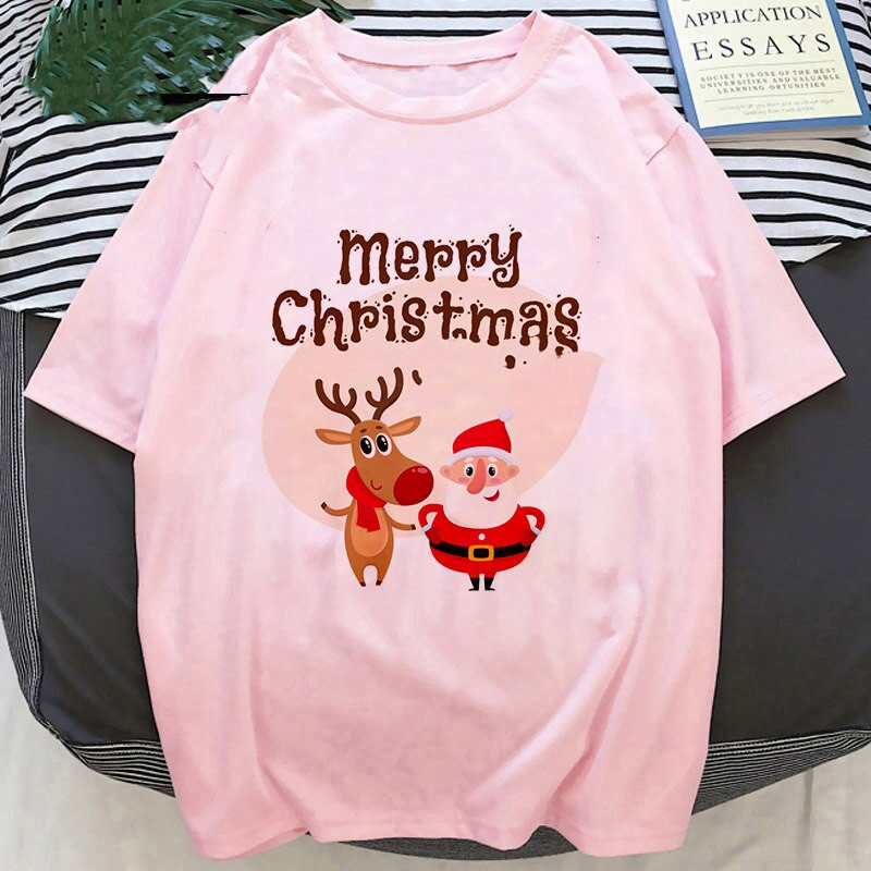 Title 11, Cartoon Santa Christmas Deer Print T Shirt