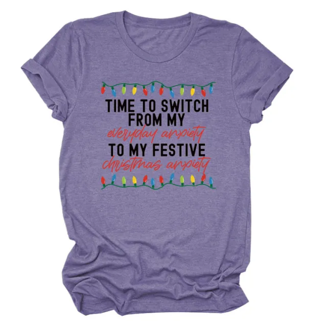 Pattern Printing Casual Short sleeved T shirt Women's Tops Purple Black Color - Shop at LoveMi