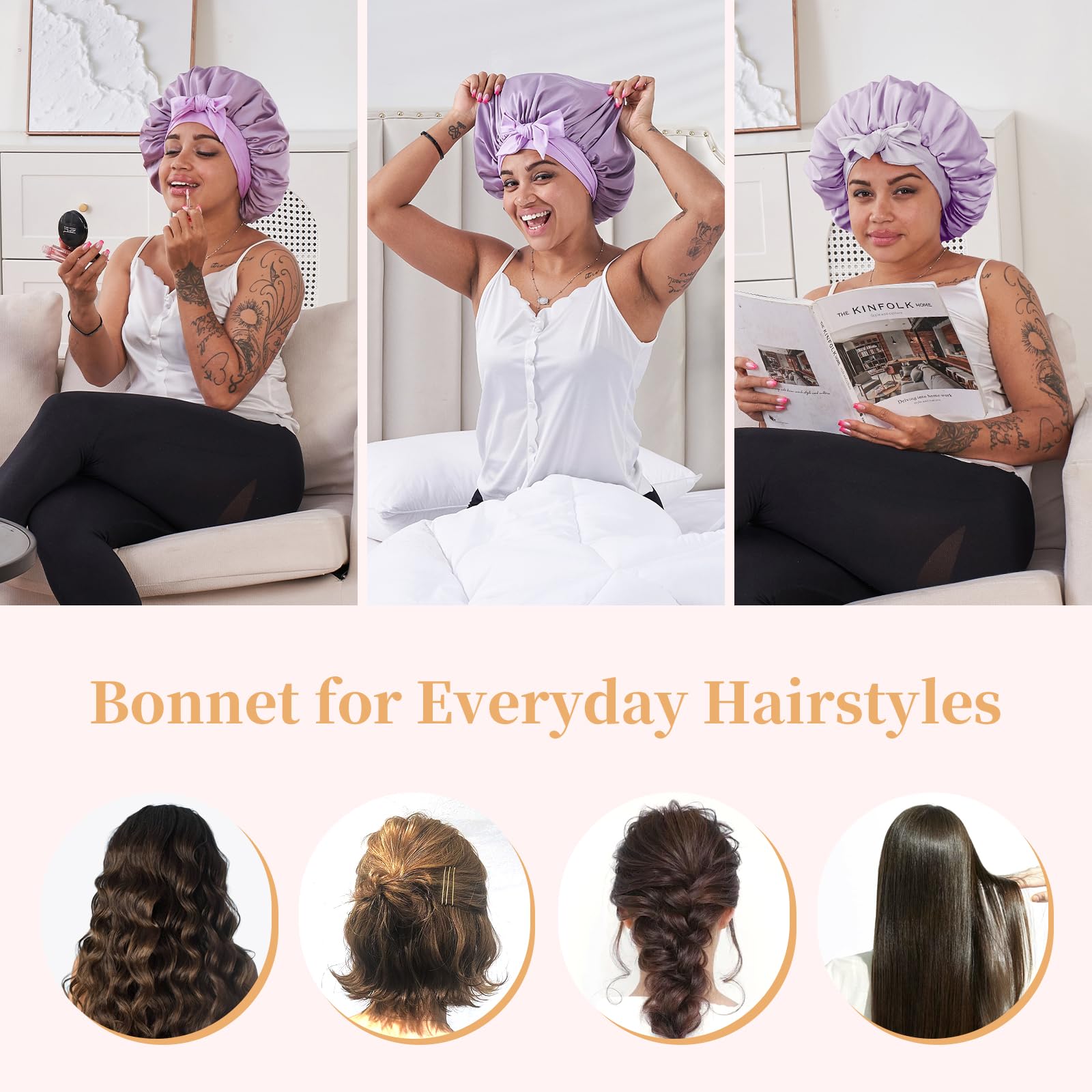 Silk Bonnet For Sleeping Women, Satin Hair Bonnet For Sleeping For Wavy Curly Natural Hair Women Men 4