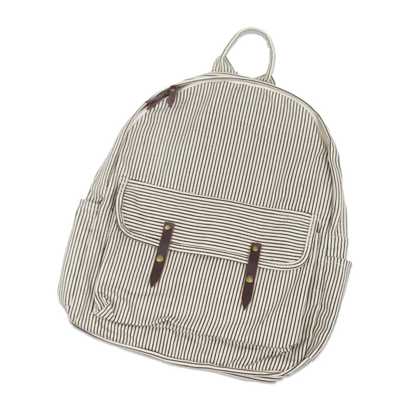 Title 8, Simple Striped Canvas Backpack Casual Fashion L...