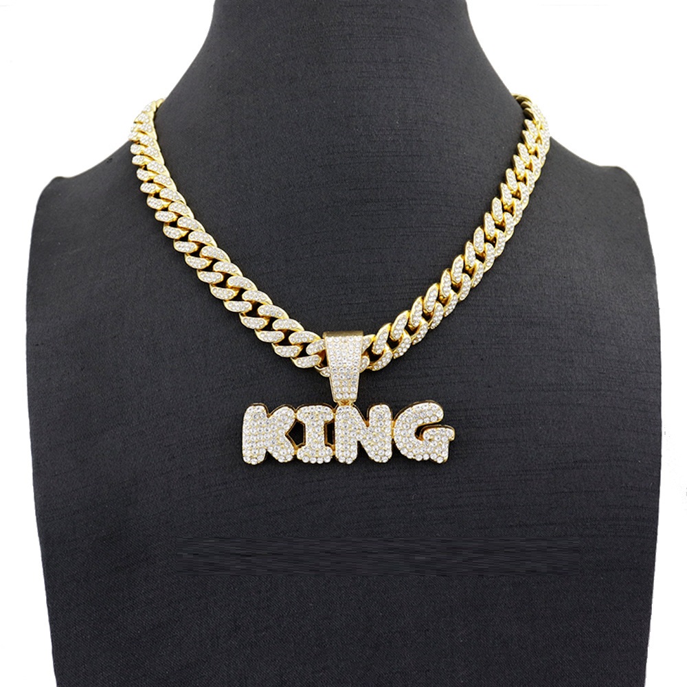 European And American INS Hipster Hip Hop Alloy Necklace Diamond Exaggerating Pendant KING Letter Personality Fashion Brand Accessories