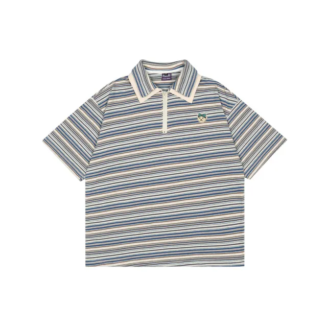 Striped Polo Lapel Short Sleeve T Shirt Blue - Shop at LoveMi