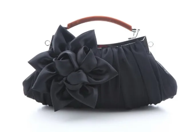 Direct Selling Fashion Sweet Satin Flower Banquet Bag Clutch Handbag Handbag Lady Bag Black - Shop at LoveMi