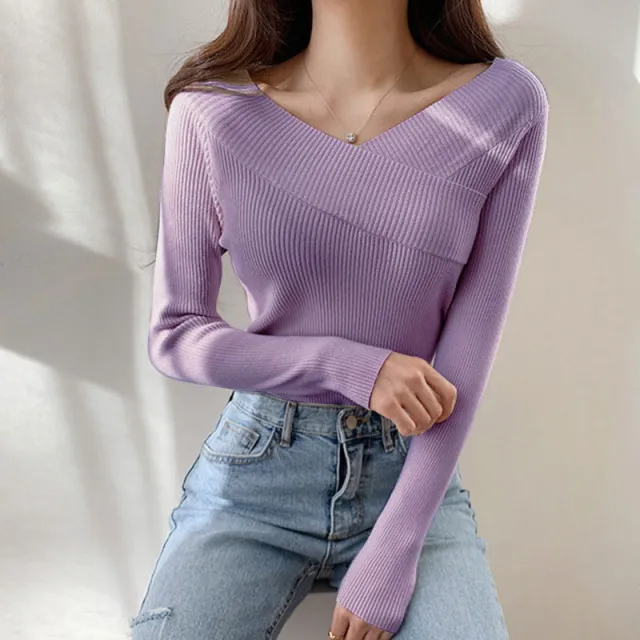 Autumn And Winter Sweater Women's Long Sleeve Top With Bottom Purple - Shop at LoveMi