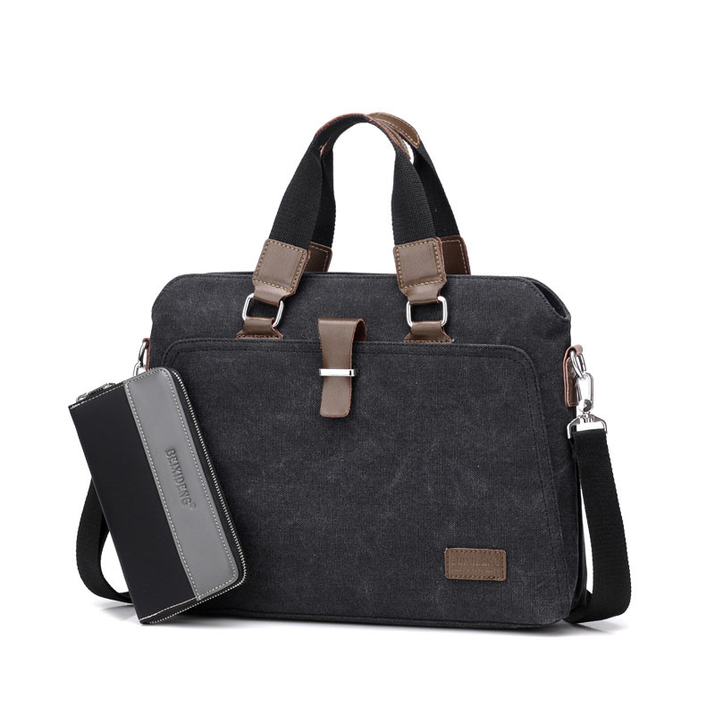 Men's Business Casual Oxford Cloth Handheld One Shoulder Canvas Briefcase — foto 3