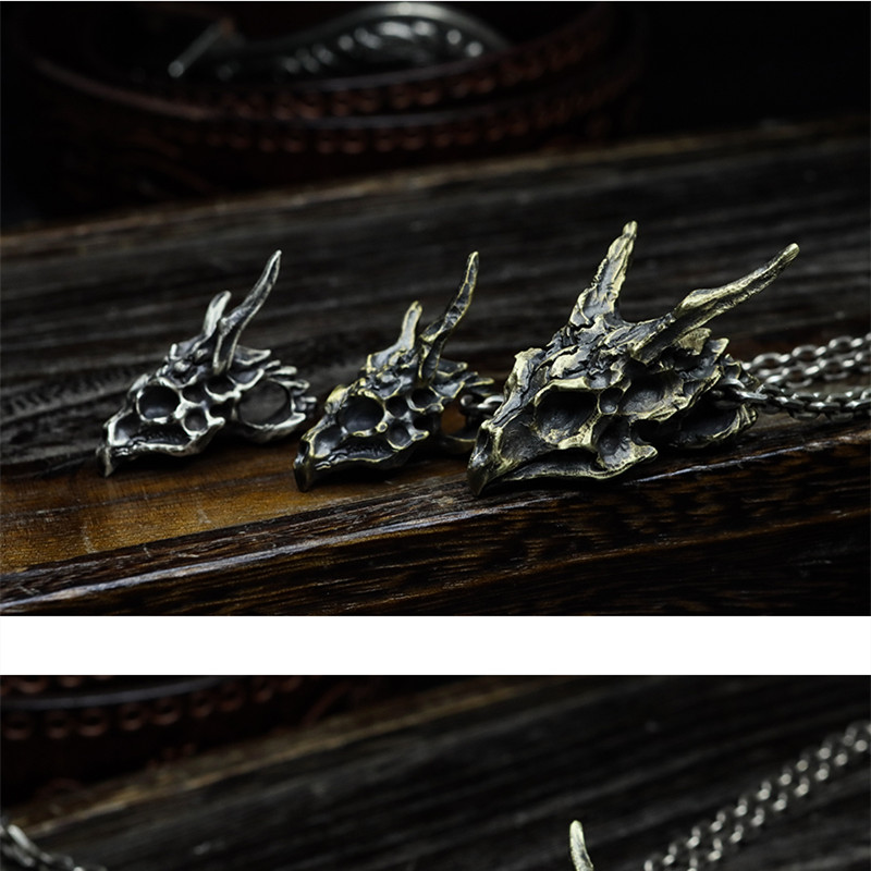Sterling Silver Brass Vintage Dragon Skull Skull Necklace For Men And Women