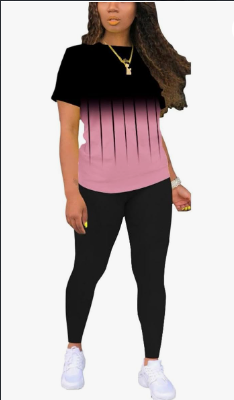 Women's Alphabet Printed Round Neck T-Shirt And Leggings Set