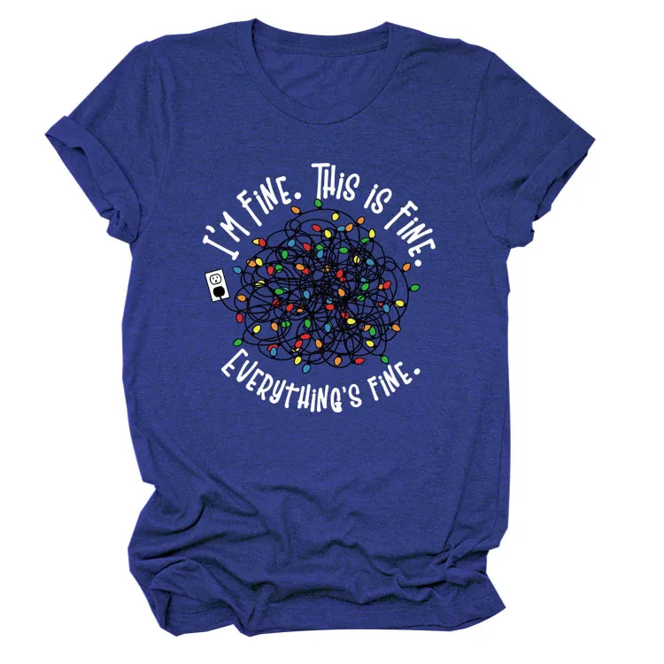 Pattern Printing Short-sleeved T-shirt - Blue
