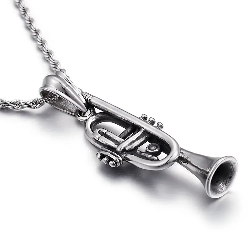 Titanium Steel Necklace Horn Musical Instrument Creative Music Small Pendant