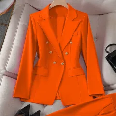 Small Suit Retro Jacket Slim Fit Fashionable Women's Casual Design Top Trousers Suit - Orange Red - View 1