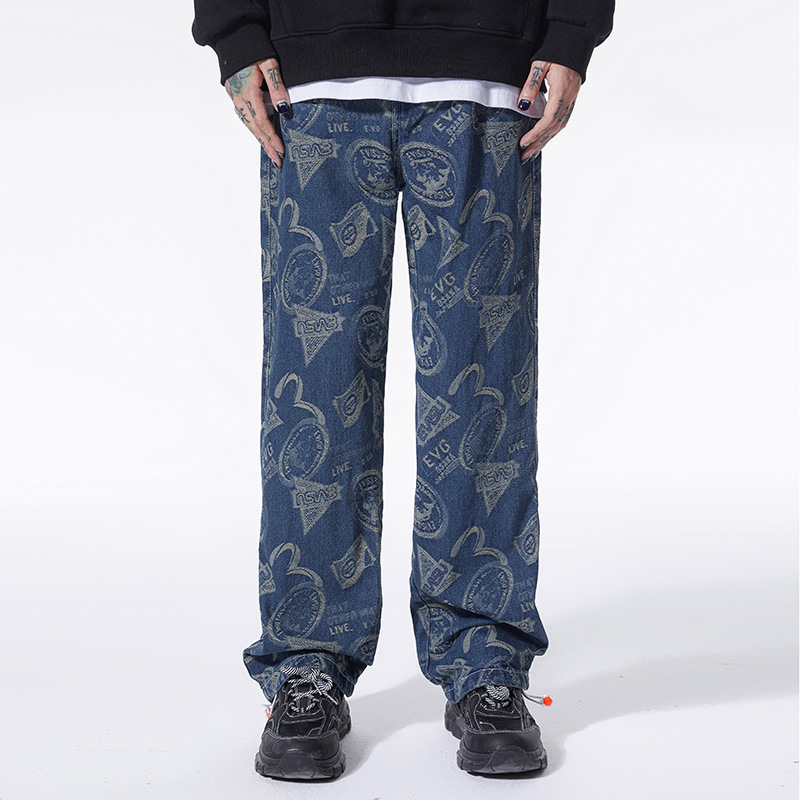 Title 5, Pantalon homme en jean jacquard hip hop américa...