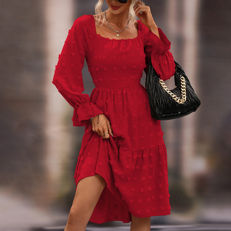 Dot Flounce Sleeve Square Neck Dress