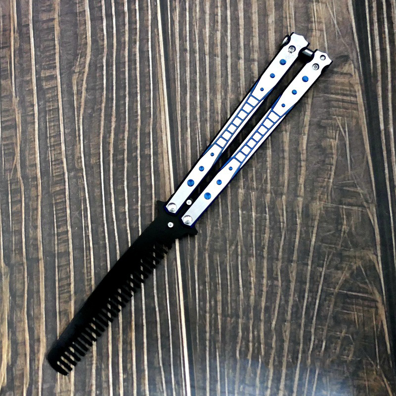 Black comb with blue handle