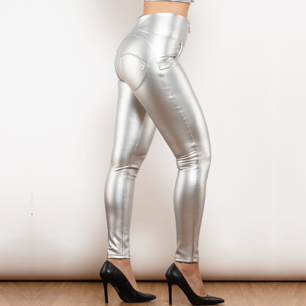 Hascullfites Melody High Waist White Leather Butt Lifting Pants Ladies Thermal Leggings With Zipper