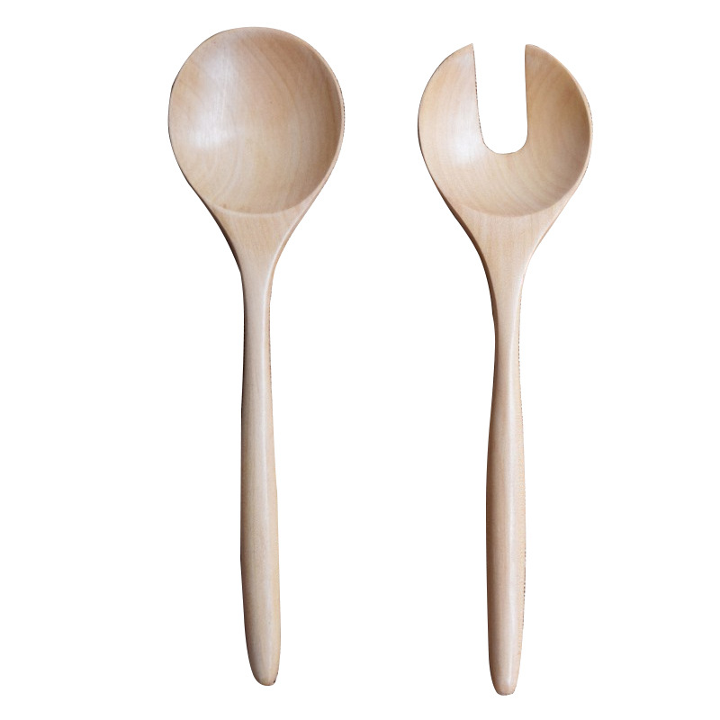 Two-piece Set Of Wooden Spoon And Fork For Daily Use Big Round Mouth Cuisine