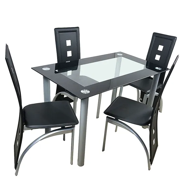 4pcs Long Backrest Square Hollow Decoration PU Leather Dining Chairs