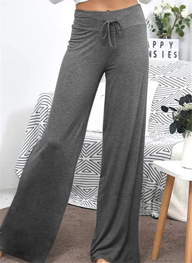 Loose Wide Leg High Waist Elastic Slacks In Solid Color Dark Grey - Shop at LoveMi