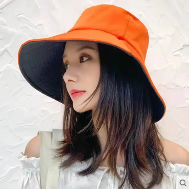 Reversible Comfortable Breathable Big Brim Sun Hat Orange - Shop at LoveMi
