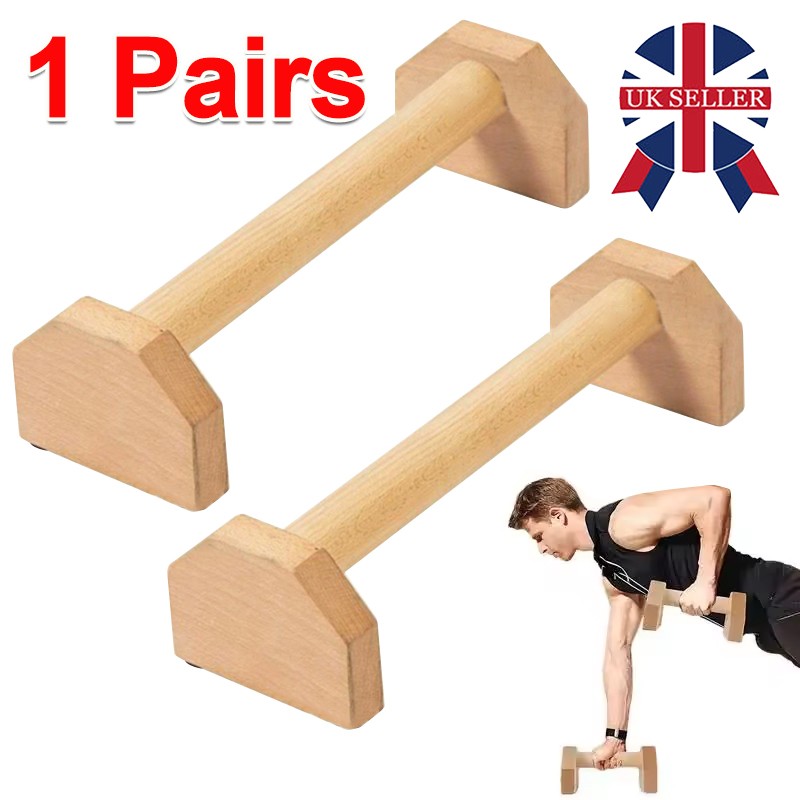 1 Pair 30cm Wooden Push Up Bars Parallettes Home Gym Workout Equipment