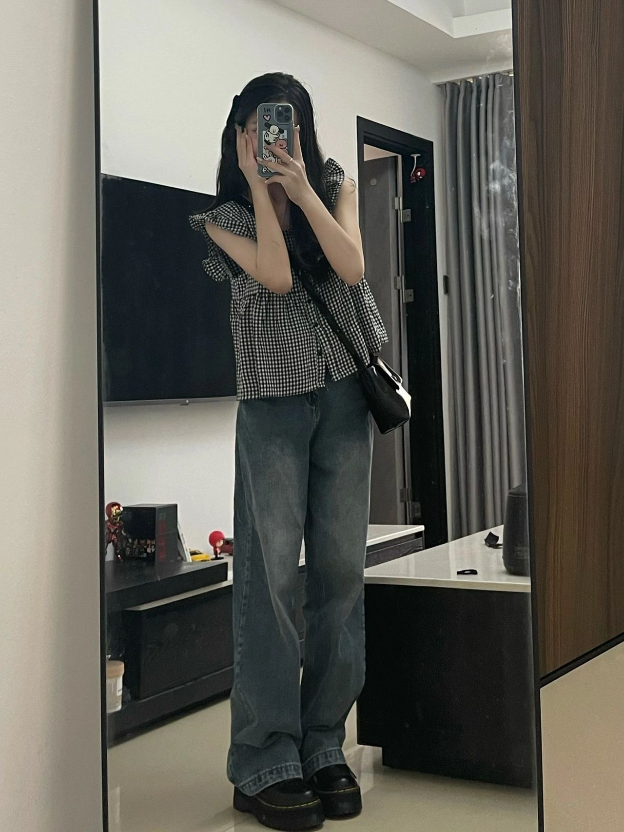 Small Grid Short Shirt For Women