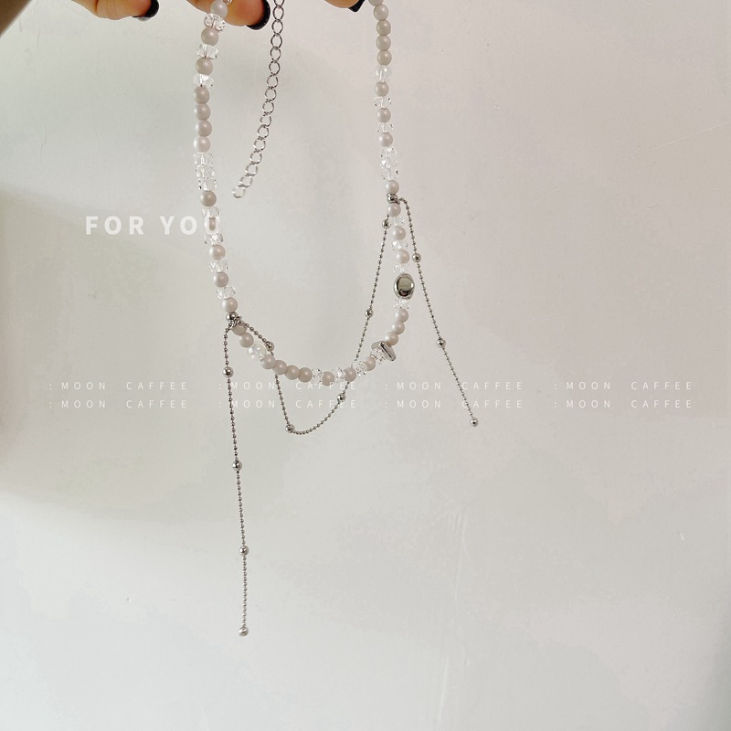 French Design Sense Niche Cold Wind Frosted Bead Necklace Strewn Tassel Clavicle Chain New Trendy Net Red