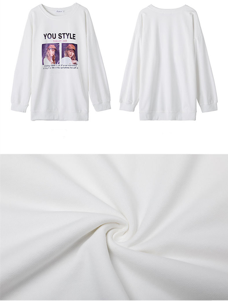 Women's Loose Mid-length Print Round Neck Long-sleeved Top