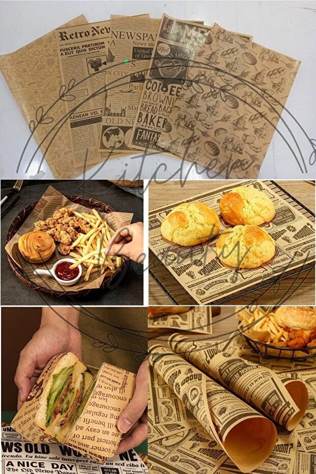 50 Pack Vintage Newspaper Pattern Wax Paper Mixed Design Food Presentation...