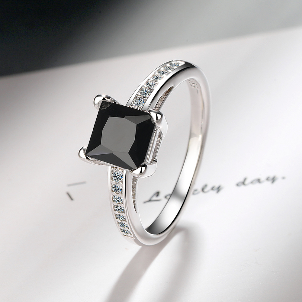 Simple Four Prong Square Zircon Ring, Princess Cut Engagement Ring, Fashion Jewelry For... thumbnail 2