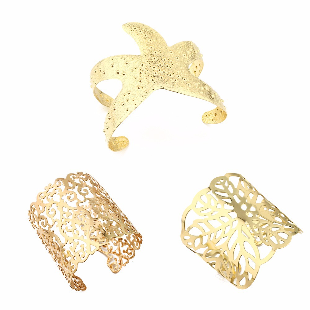 Exaggerated Retro Personality Hollow Carved Leaf Starfish Bracelet
