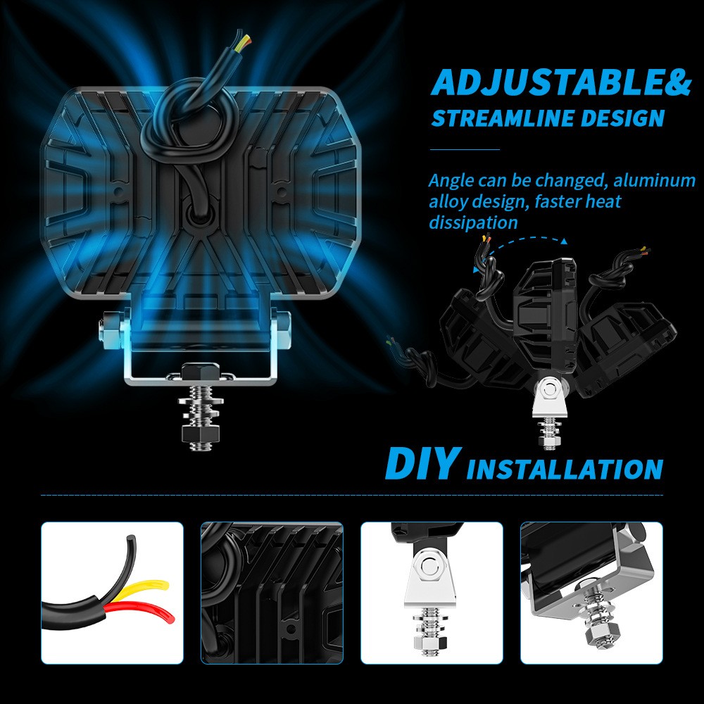 2PCS 4.4 Inch Rectangular Led Work Lights Flood Beam Fit Digger Tractor — image 7